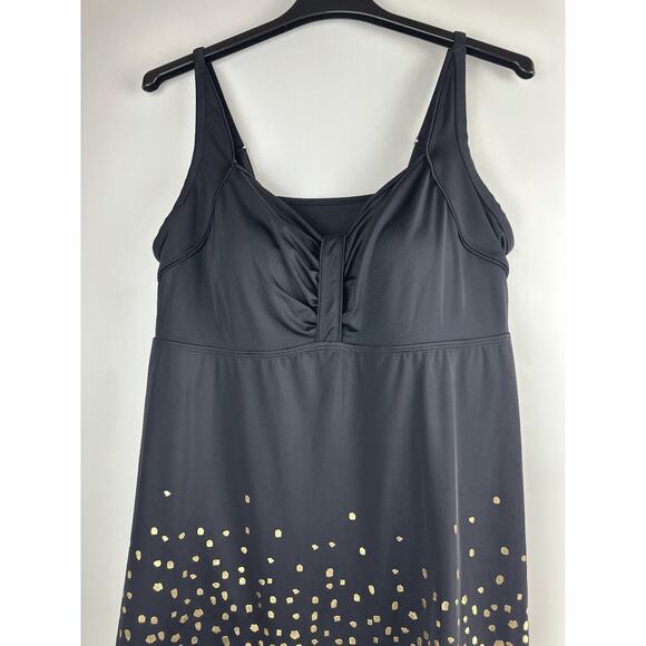 Swimsuits For All Retro Swim Dress Black Gold Foil Tummy Control UPF Plus Sz 22 - Picture 3 of 12